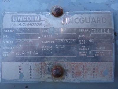 Lincoln 50 HP, 1800 RPM, Electric Motor