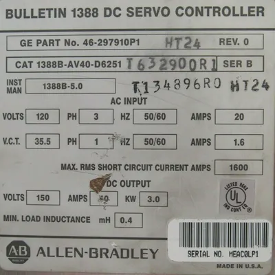 USED ALLEN BRADLEY 1388B-AV40-D6251 SERVO CONTROLLER SER.B REV.0 1388BAV40D6251