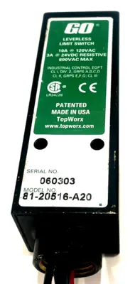 USED TOPWORX GO SWITCH 81-20516-A20 LEVERLESS LIMIT SWITCH 10A120VAC 8020516A20