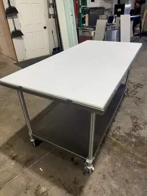 Used Advance Tabco Used Advance Tabco MS-366 72" Stainless Table w/ Undershelf Casters and Cutting Board Food Prep Tables Illinois US | Falcon Restaurant Supply #1375680