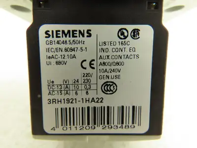 Siemens 3RT1036-1AG24 Motor Starter Contactor w/Varistor 50HP 600V 3PH 120V Coil