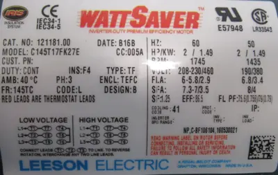 NEW LEESON 121181.00 MOTOR 2HP 1745 RPM 208-230/460V