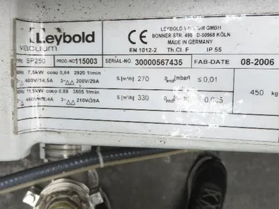 Leybold SP250 ScrewLine Dry Vacuum Pump 330m3/h 11.5kw 210/460V 3Ph