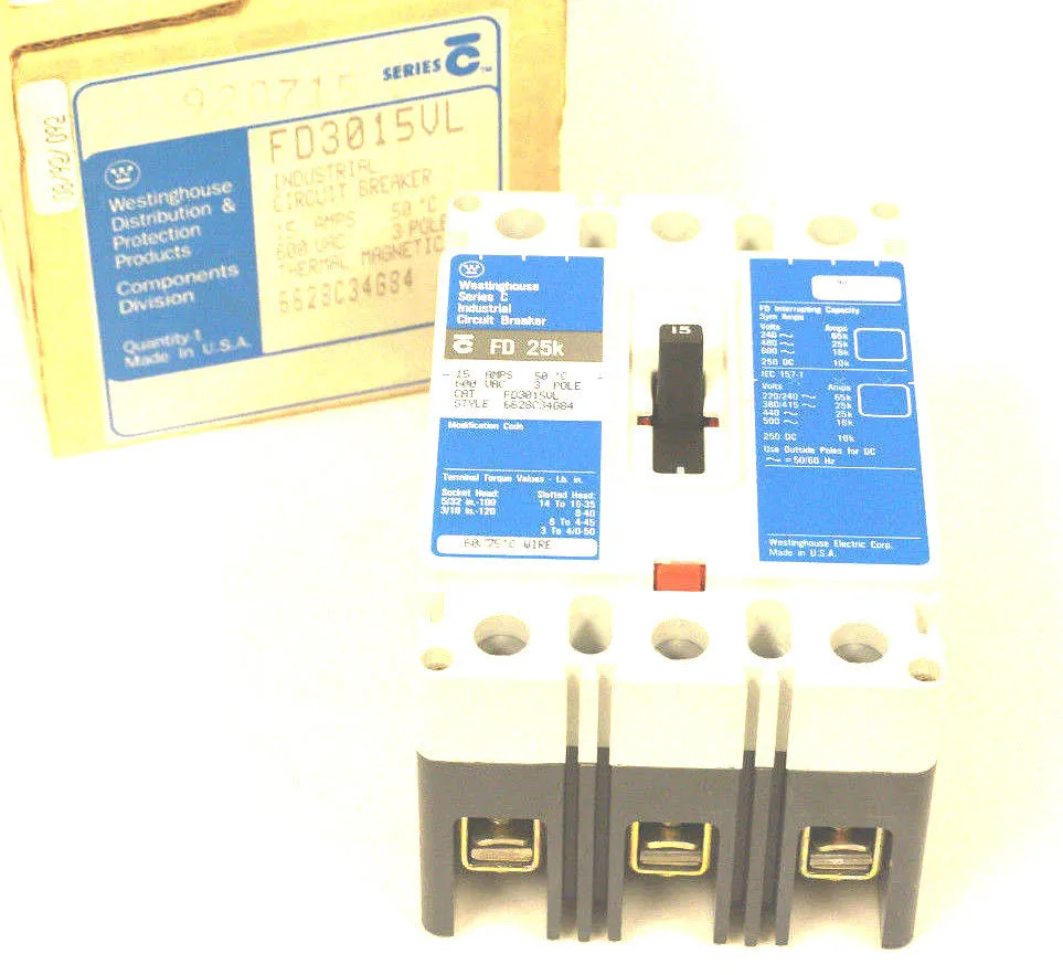 NEW WESTINGHOUSE FD3015VL CIRCUIT BREAKER SER. C, 15A, 600VAC, 3 POLE