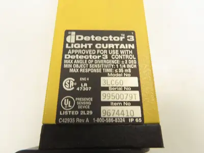 Detector 3 3LC60 Safety Light Curtain Transmitter & Receiver w/Controller 3LC-B