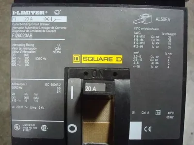 Square D FI26020AB I-Limiter Circuit Breaker 20 Amps 600VAC 2 Pole Used