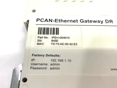 USED PEAK SYSTEMS PCAN-ETHERNET GATEWAY DR, CAN TO LAN GATEWAY IN DIN RAIL