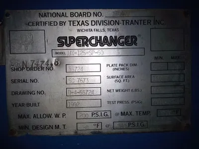 Superchanger Plate Heat Exchanger Model UX-125-SP-60