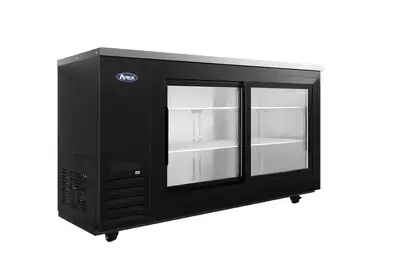 New | in-Stock Atosa New Atosa SBB69SGGRAUS2 69" Back Bar Cooler w/ Sliding Glass Door Shallow Depth (Black Exterior) Bottle Coolers Illinois US | Falcon Restaurant Supply #1375589