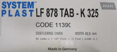 NEW REGAL LF878TAB-K325 CONVEYOR CHAIN 10FT LF878TABK325