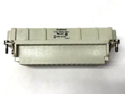 USED AMPHENOL CONNECTOR W/ HARTING SIDE ENTRY HOOD M32 MISSING SCREW