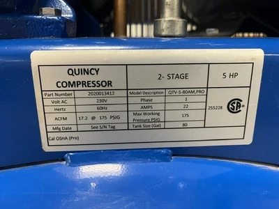 Used QUINCY QTV-5 Tank Mounted Air Compressors New York US | MachineryMax #1502463