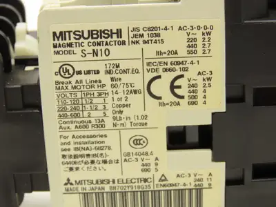 Mitsubishi Electric S-N10 Motor Starter Contactor 5Hp 13A 600VAC Lot of 15