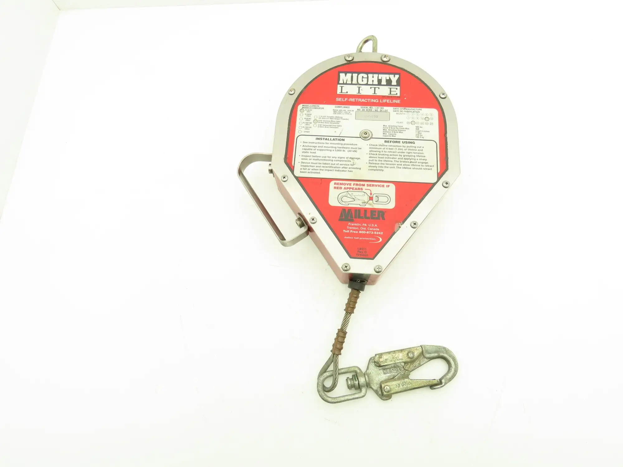 Miller RL30/30 Mighty Lite Self Retracting Fall Safety Lifeline 30'