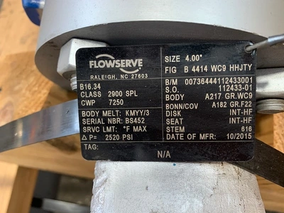 4"-2900# Flowserve Globe  Valve Hand wheel operated , Unused Condition
