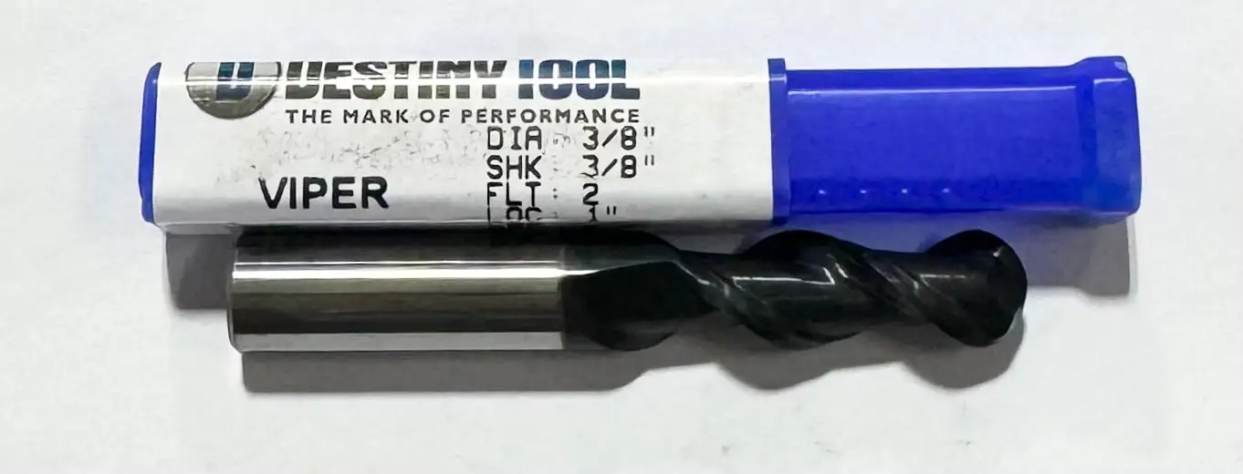Destiny Tool 3/8" Carbide Ball Nose End Mill 2 Flute Stealth Coated 45 Deg Helix