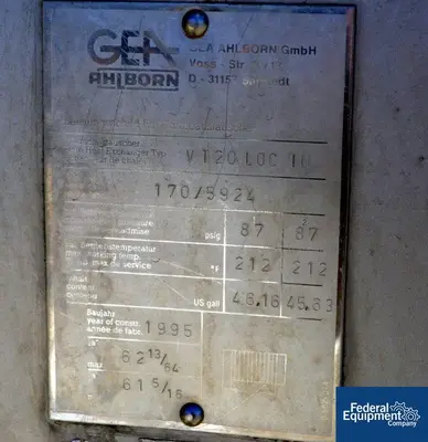 USED GEA 2,500 Sq Ft Gea Ahlborn Plate Heat Exchanger, S/S, 87#
