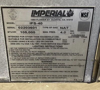 174-0030 Imperial IFS-40 40LB Gas Fryer