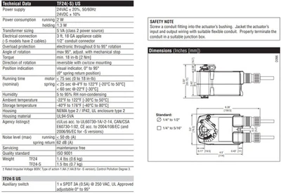 Belimo TF24-S US Damper Actuator, On/Off, Spring Return Fail-Safe, 24V AC/DC [New]