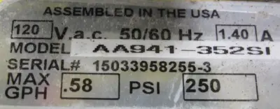 USED MILTON ROY AA941-352SI METERING PUMP 250PSI .58GPH AA941352SI