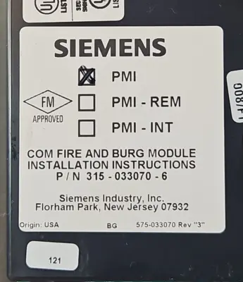 Siemens 315-033070-6 PMI Fire Finder Control Panel (BIN631)