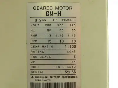 Mitsubishi GM-H Parallel Shaft Geared Motor 1:100 Ratio 0.2Kw 220V 3PH 18 RPM