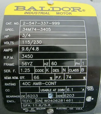 NEW BALDOR 34M74-3405 MOTOR 3/4HP 115/230V 3450RPM 34M743405 2547337999