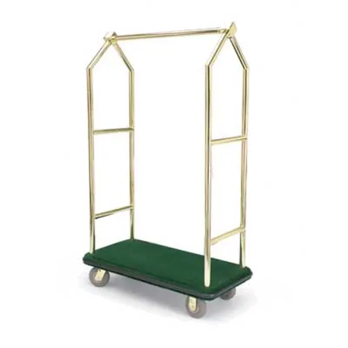 Forbes Industries Luggage Cart w/ Carpeted Deck - 43 1/2"L x 22"W x 69 1/2"H, Polished Brass (2443)