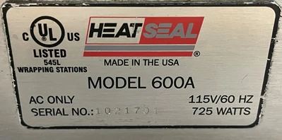 72-0319 Heat Seal 600A 20” Countertop Wrapper
