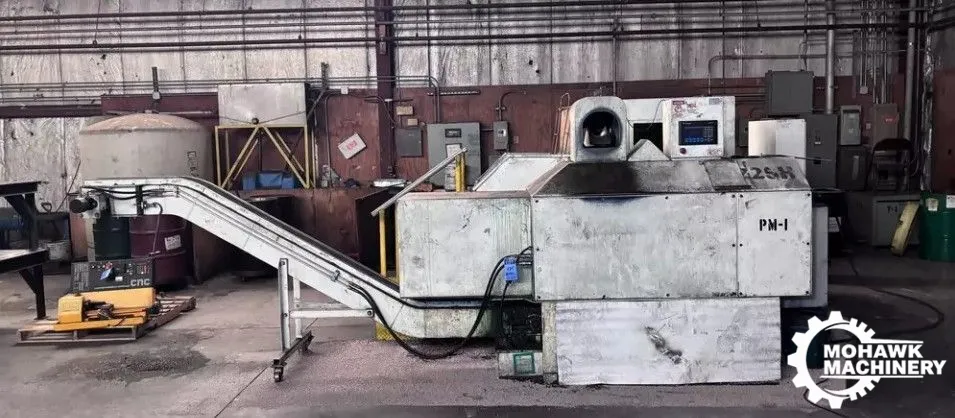 4.5" MCP-225H PUCKMASTER (METAL CHIP PELLETIZER CO) HEAVY-DUTY INDUSTRIAL HYDRAULIC METAL CHIP BRIQUETTING SYSTEM W/NEW LONDON CONVEYOR SYSTEM