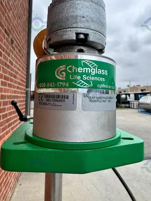 Used CHEMGLASS 50 LITER JACKETED GLASS REACTOR W/ CHEMGLASS AIR DRIVEN STIRRER MOTOR Reactors California US | Equipment Lab #1281329