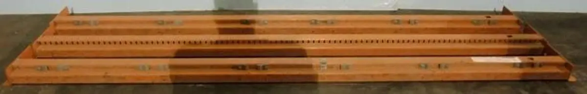 QTY. 3. PALLET BEAMS 96" X 3 7/8" ORANGE L BRACKET...
