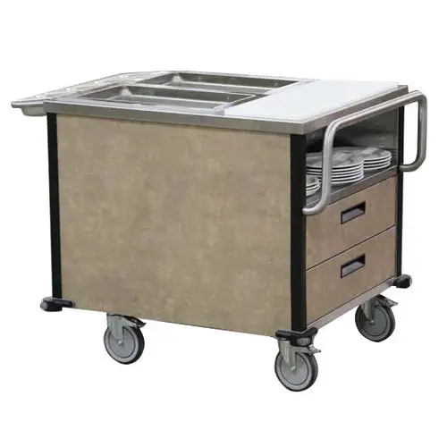 Lakeside 6755 SuzyQ Hot Food Cart w/ (2) Full-Size Hot Wells - Walnut, 208v/1ph