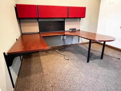 U-Shaped Desk with Roll-Top Wall Unit