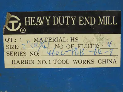 Harbin CT62 PLB648 Heavy Duty End Mill 2" Dia 4-Flute 11.75"L HS Steel