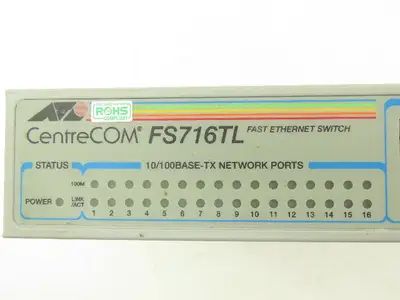 Allied Telesis FS716TL Fast Ethernet Switch CentreCOM 16 Port 100-240VAC 0.4A