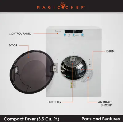 Magic Chef COMPACT 3.5 CU. FT. ELECTRIC DRYER IN WHITE