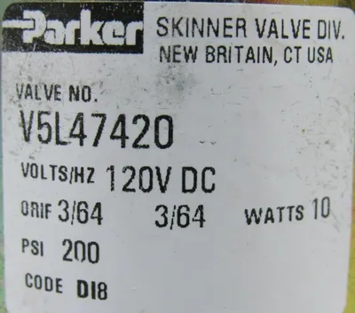 NEW PARKER V5L47420 VALVE 120V DC 200PSI