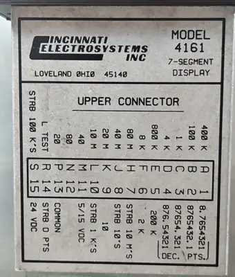 Cincinnati Electrosystems 4161 Displays Model Number (BIN414)