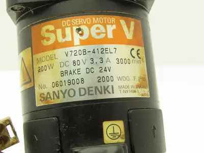 Sanyo Denki V720B-412EL7 Super V DC Servo Brake Motor 80 VDC W/Encoder 24V Brake