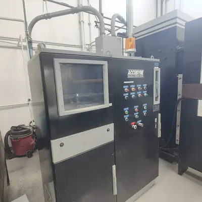 200 Ton, Accudyne, 36" x 72" hydraulic vacuum press, 750° heated plattens