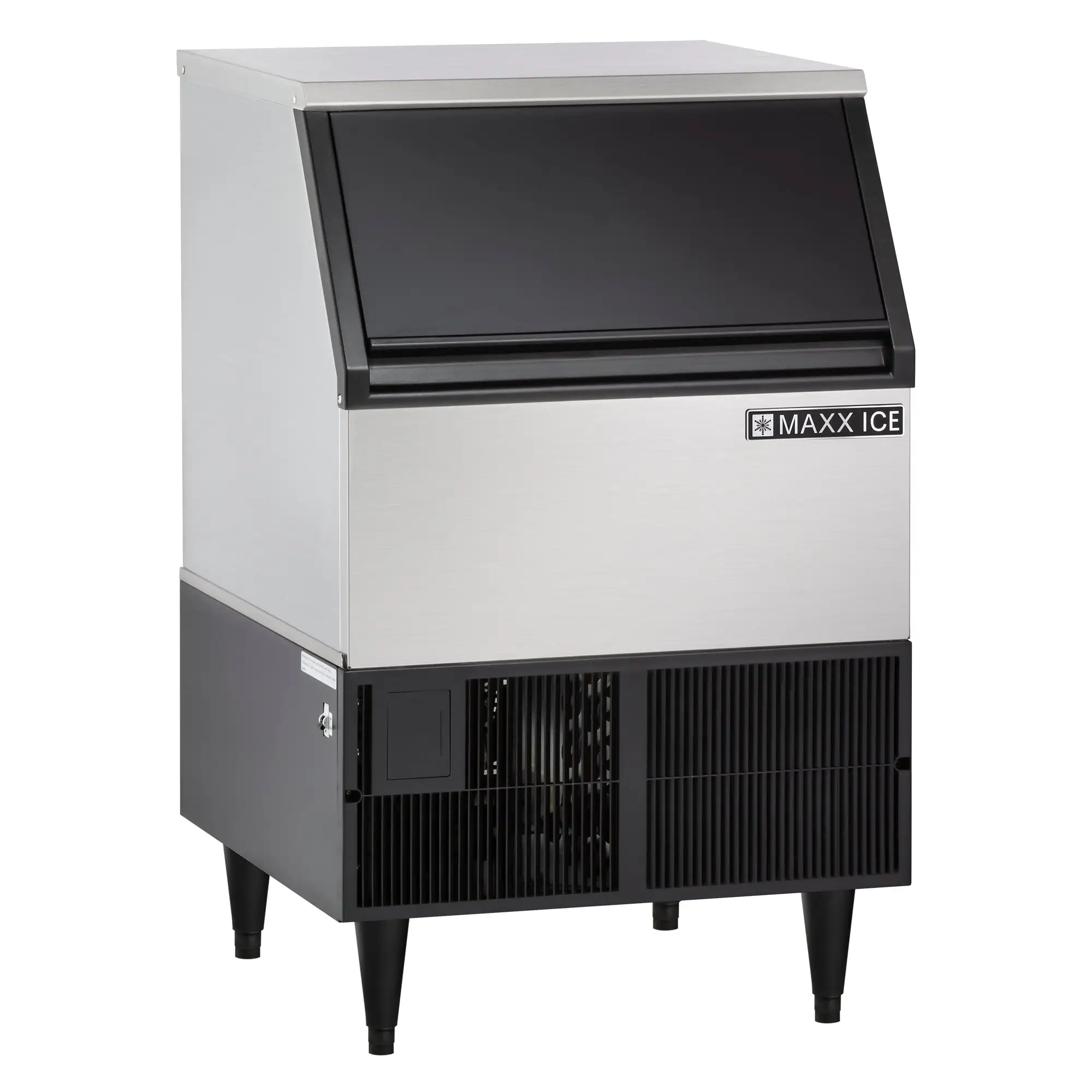 Maxx Ice SS Ice Machine, 260 lbs, Full Dice Cubes, Storage Bin, SS/Black Trim