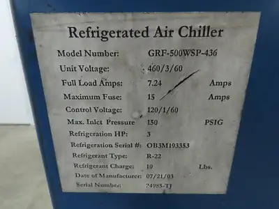Thermal Precision GRF-500WSP-436 Refrigerated Air  Chiller 500 SCFM  460v 3ph