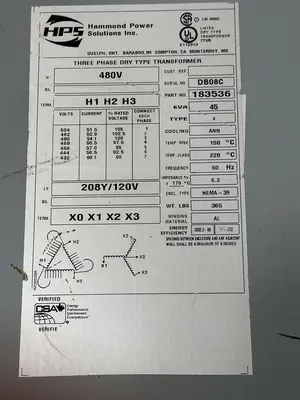 Used HAMMOND POWER SOLUTIONS 183536 Transformers Michigan US | Ideal Machinery #1260275