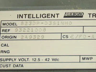 Foxboro 823DP-D3S1NHO Pressure Transmitter 12.5-42VDC 1500PSI W/Bracket No Cap