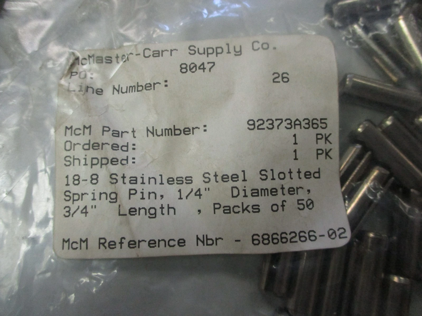 NEW McMaster-Carr 92373A365