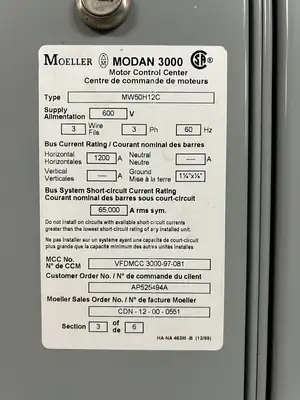 Modan 3000 VFD MCC, 600V, 3-Ph, 1200A, 6 Sections