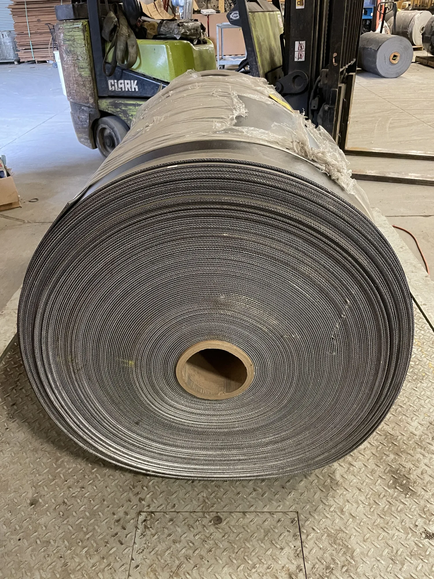 Smooth PVC Conveyor Belting 59.5″ X approx 515′ ; 3mm Thick