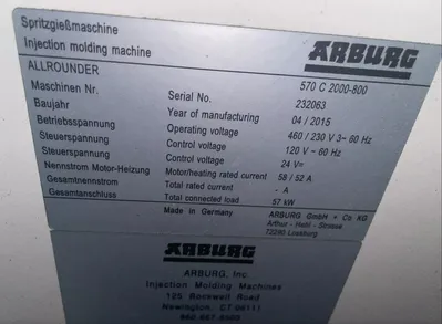 2015 ARBURG 570C 2000-800 Injection Molding Horizontal/Vertical | Machinery Network (10)