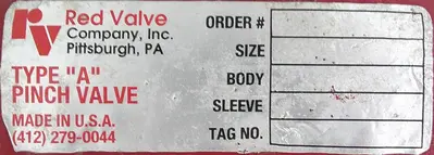 SPC9311  Valve 2.5" Red Valve pinch valve, model Type A, pneumatic operator, rubber contact parts